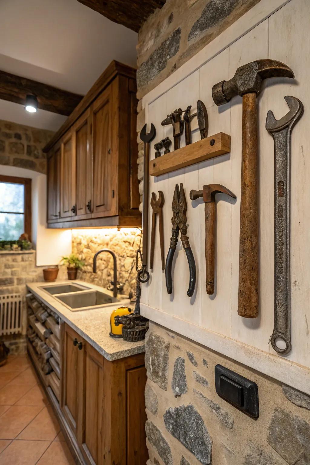 Vintage equipment brings a playful component to countryside decor.