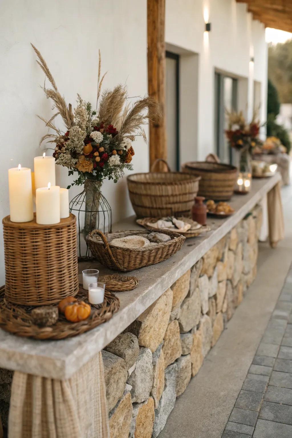 Natural mineral accents provide an earthy grounding to the country sideboard.
