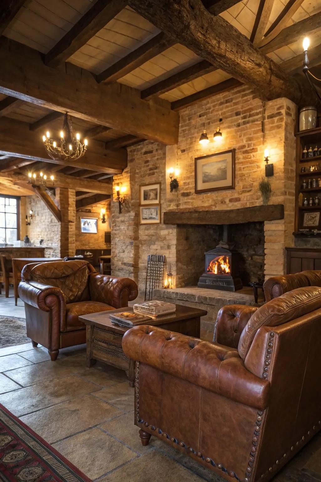 Aged leather elements injecting warmth to the interior.