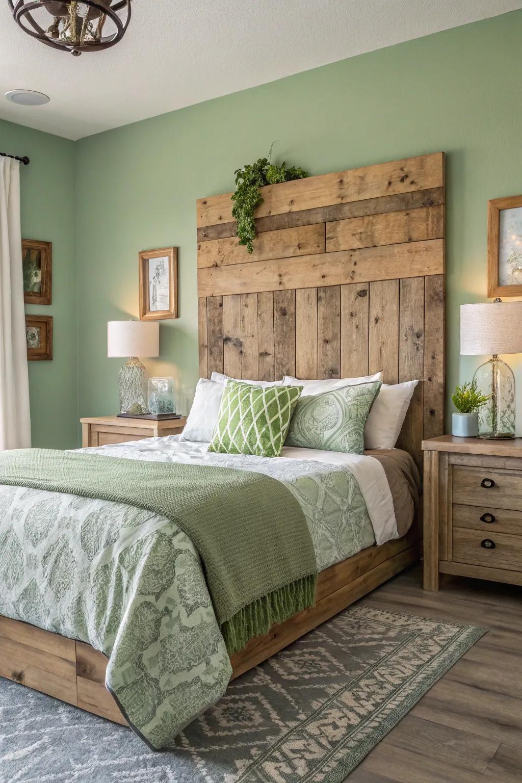 A noticeable headboard introduces rustic appeal.