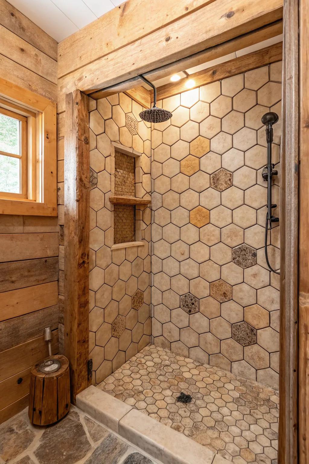 Hexagonal tiles offer geometric interest in this countryside setting.