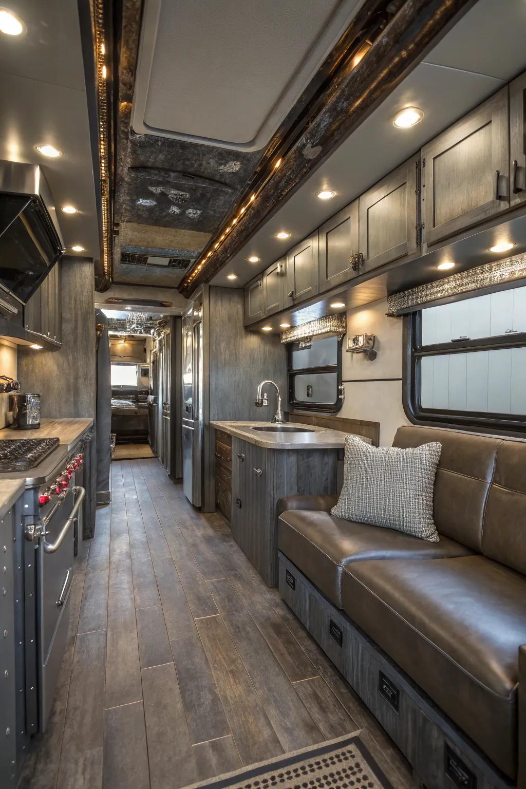 Industrial components incorporate persona to this RV interior.