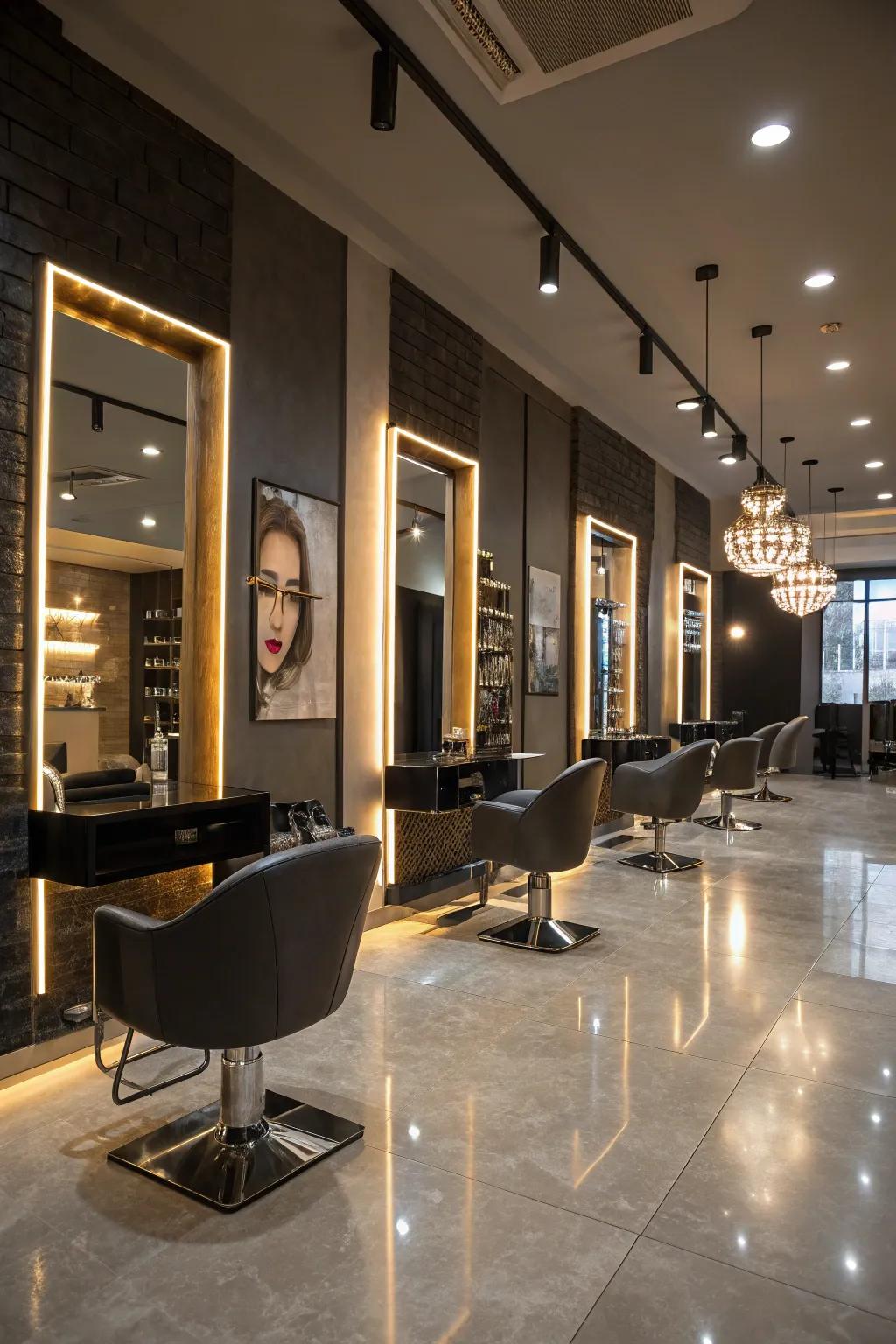 Accent lighting adds drama and highlights features.