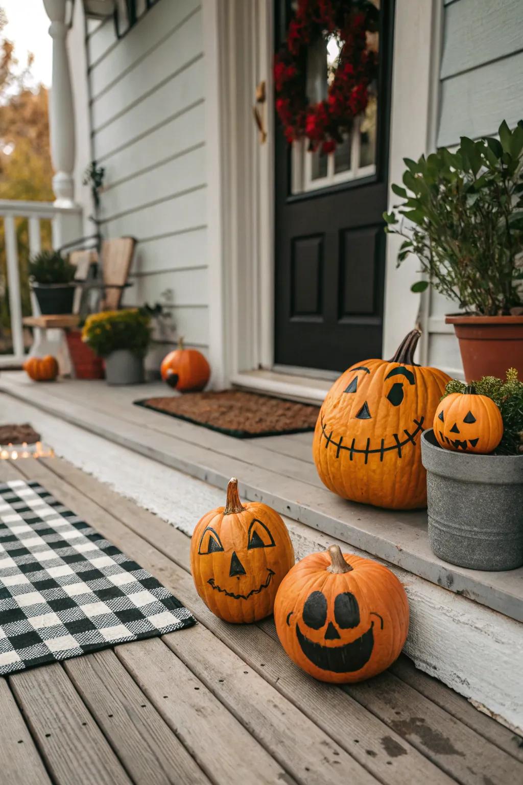 A scarecrow pumpkin kindred exhibiting distinctive expressions.