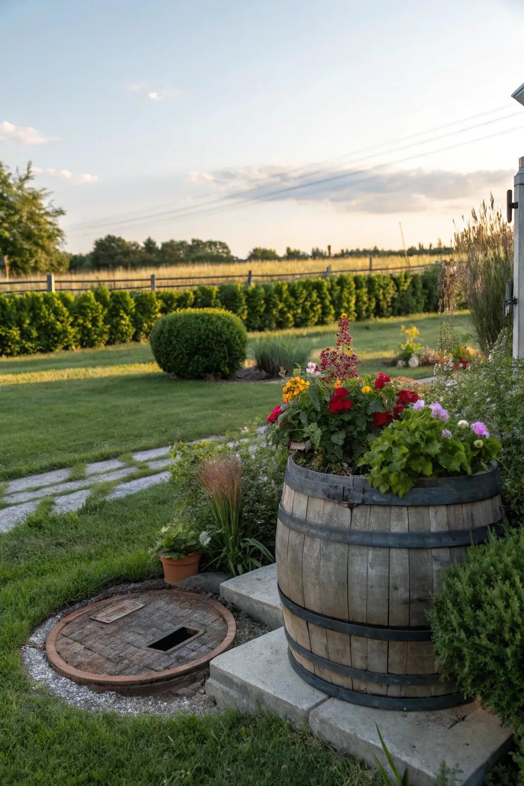 Wine vats append a countryside allure to gardens.