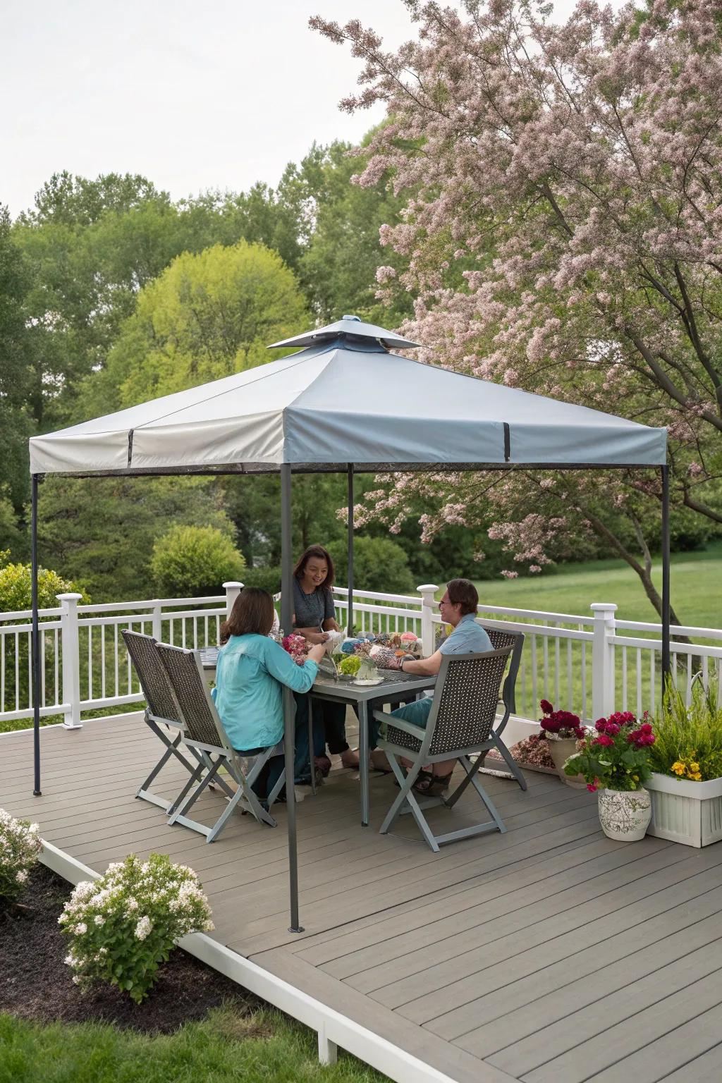 Pop-up canopies provide easy and instant shade.
