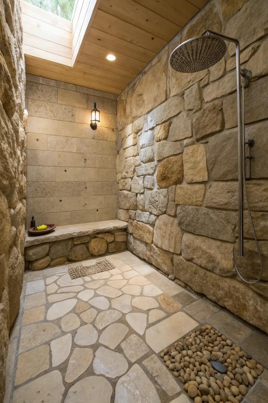 Embrace an organic sensation with natural rock shower floors.
