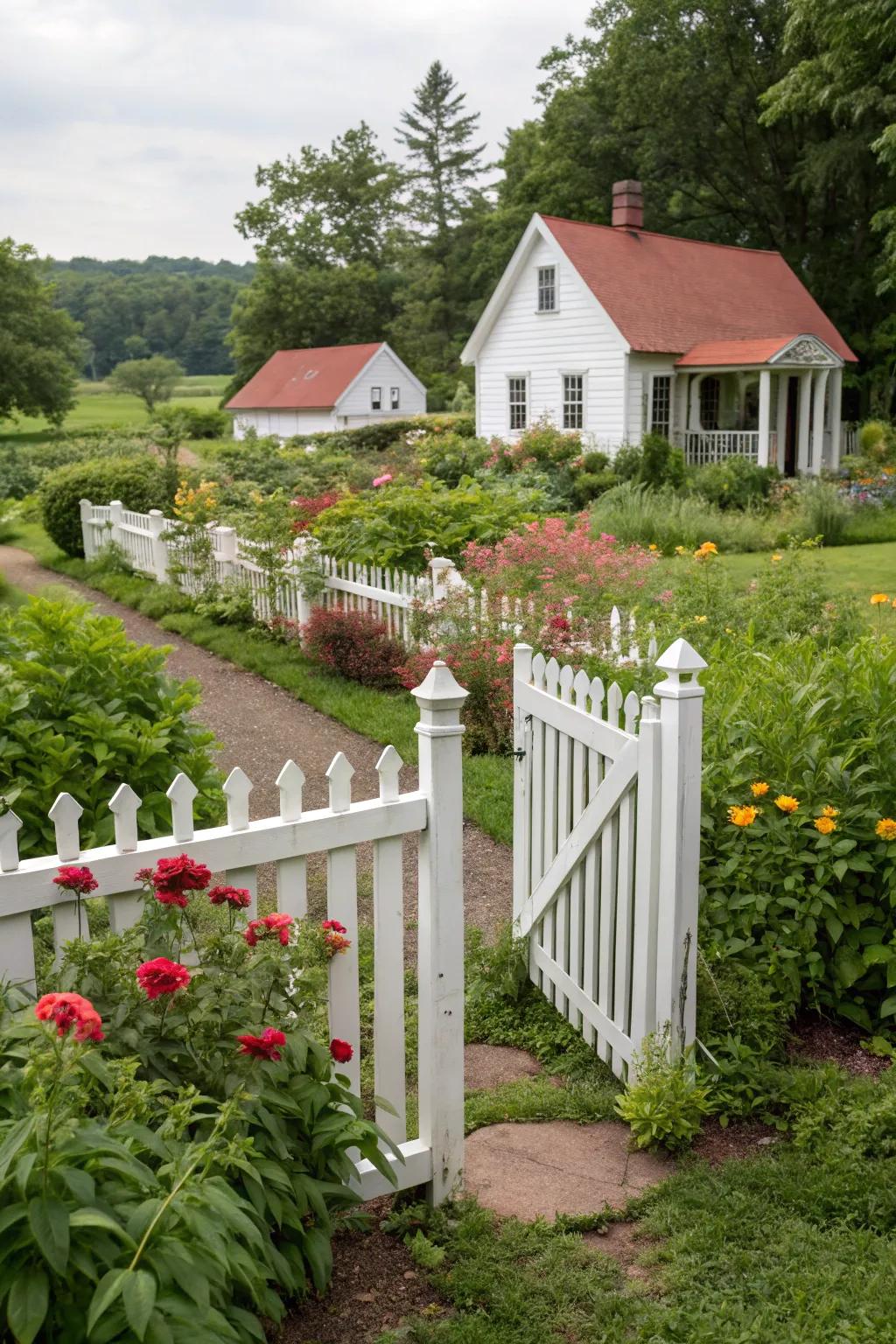 A timeless white palisade fence introducing timeless charm.