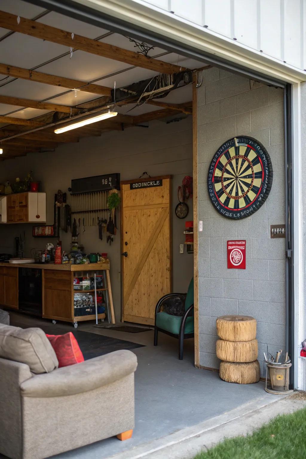Add fun with a dartboard setup.