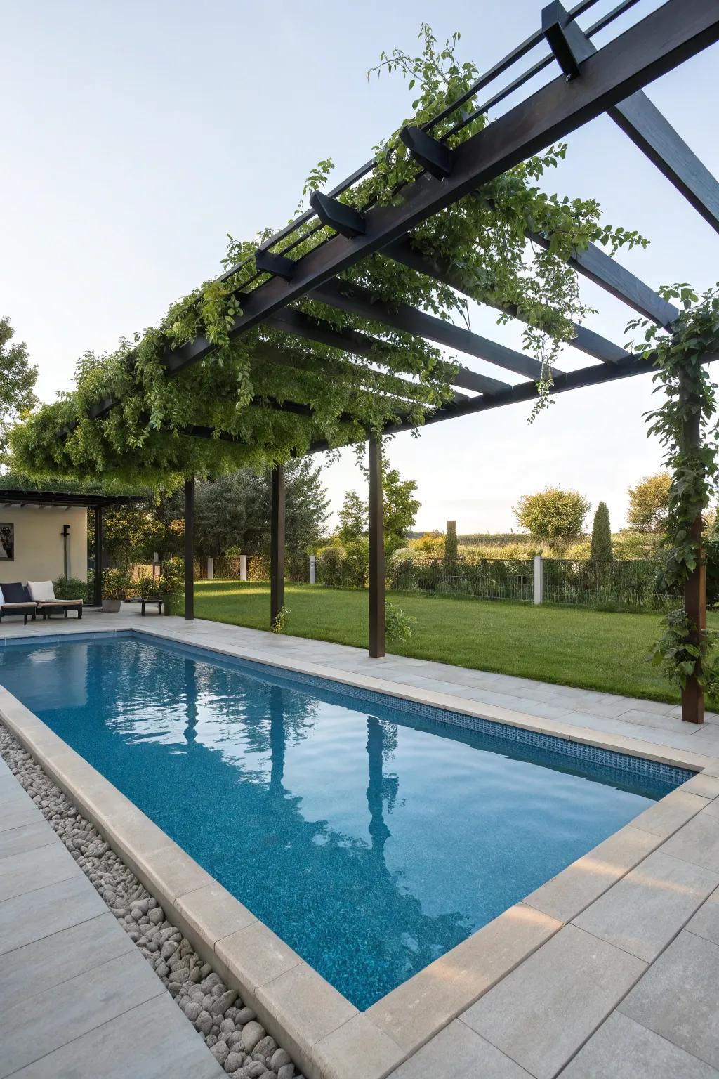 A modern shade structure offers shade and a stylish main point.