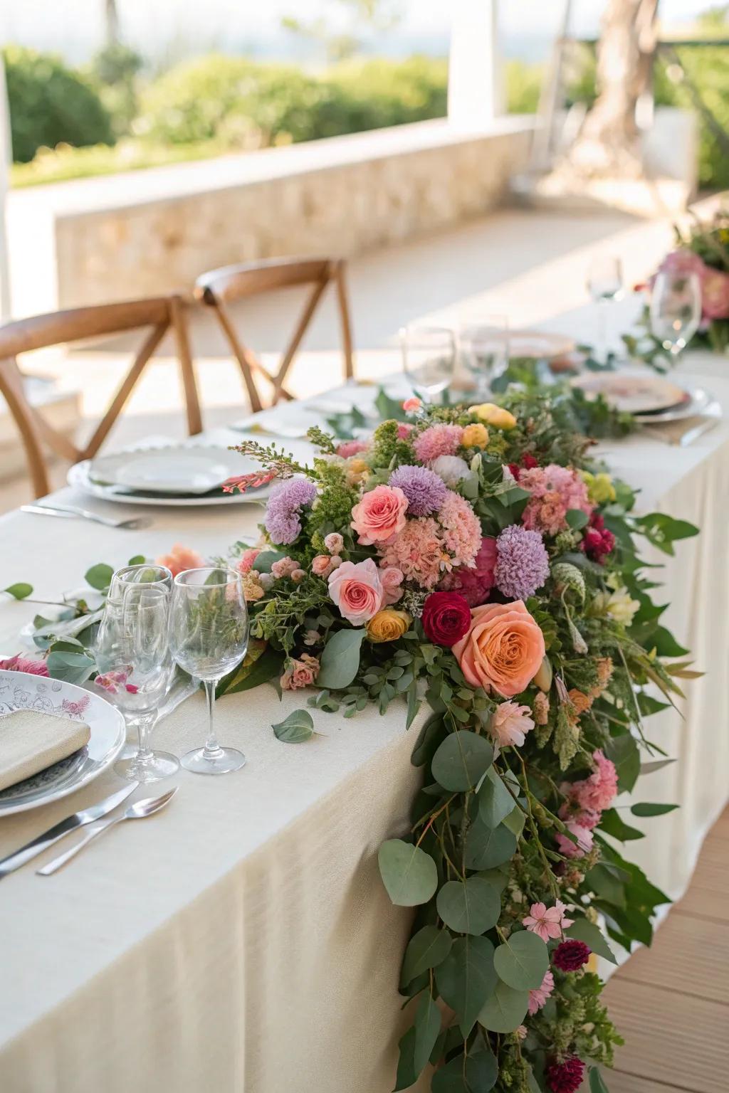 Do-it-yourself floral wreaths contribute a lush and vibrant stroke.
