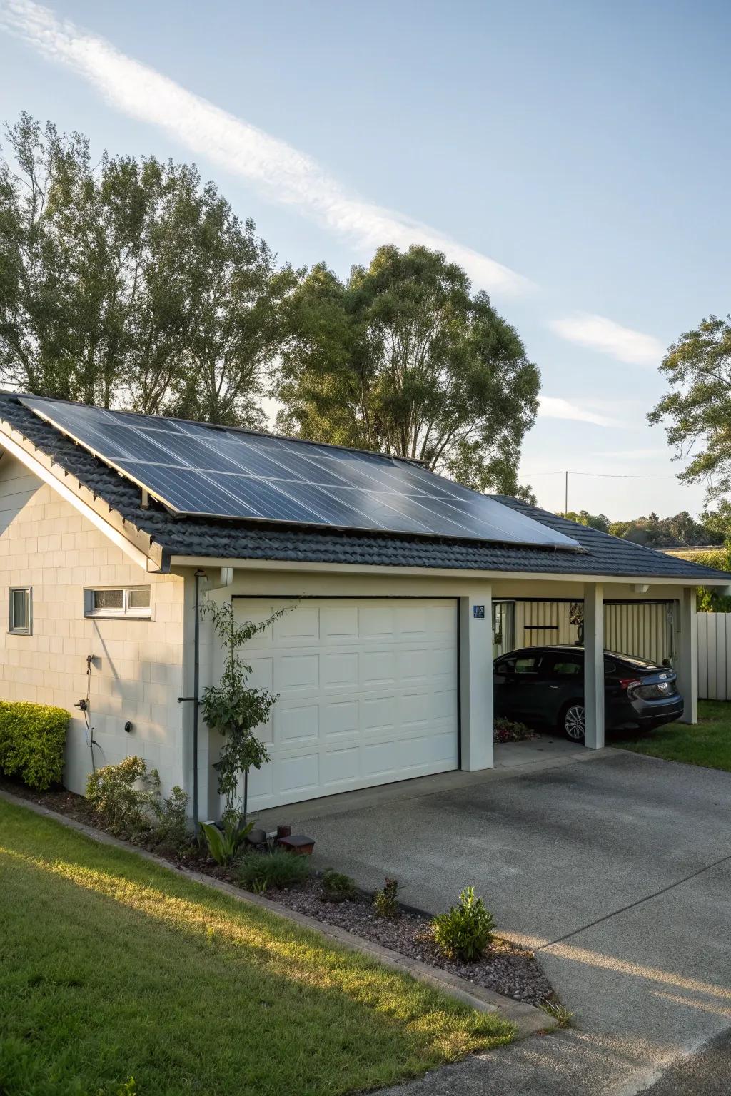Use solar panels on your garage roof to get sustainable energy.