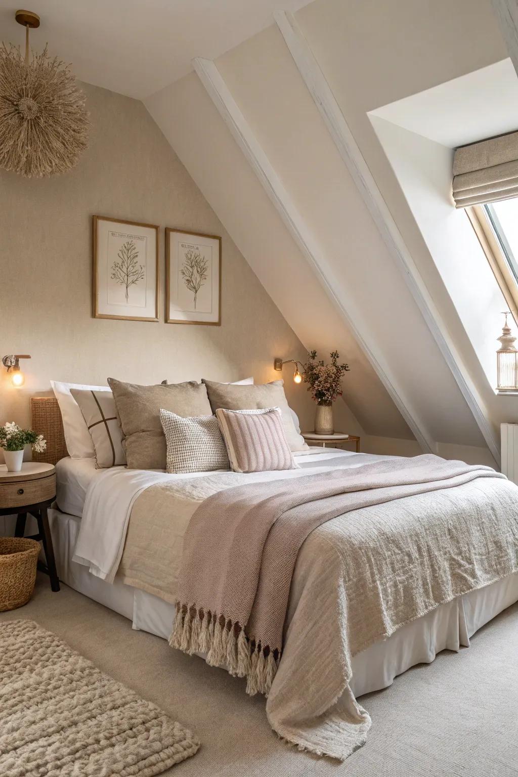 The gentle neutrals create a peaceful, calming mood in this inviting bedroom.