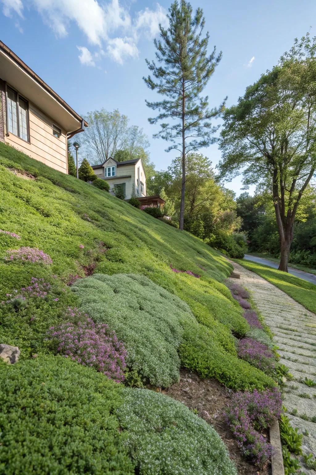 Covering plants create a vibrant, low-maintenance layer.