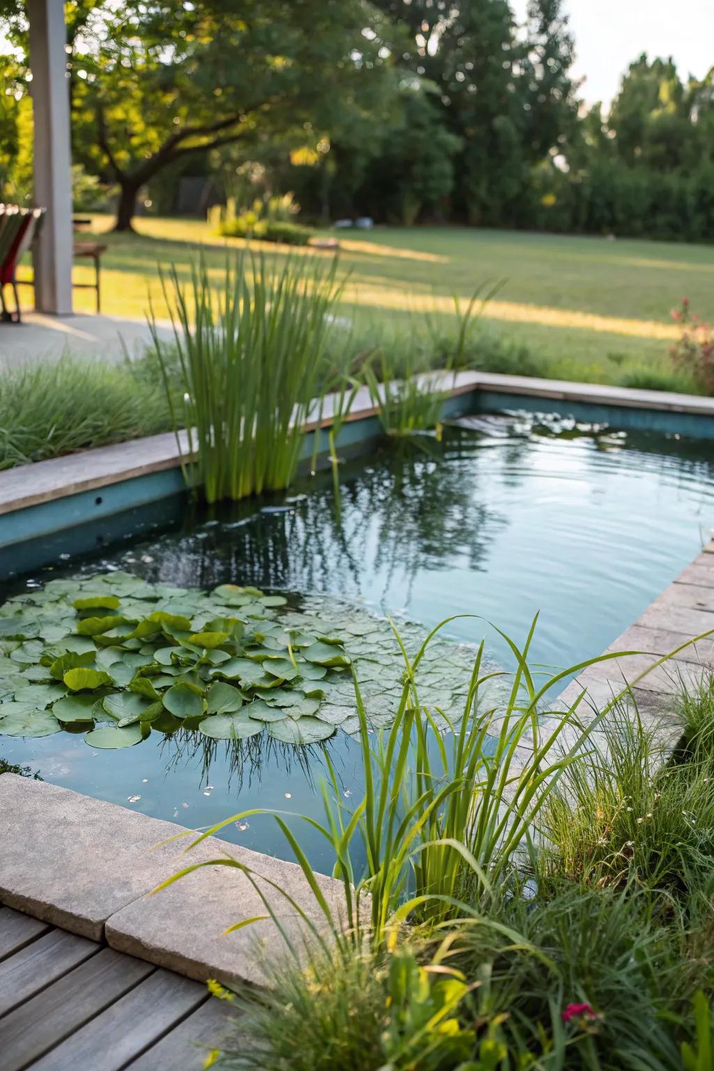 An innovative natural pool equipped with sustainable purification.