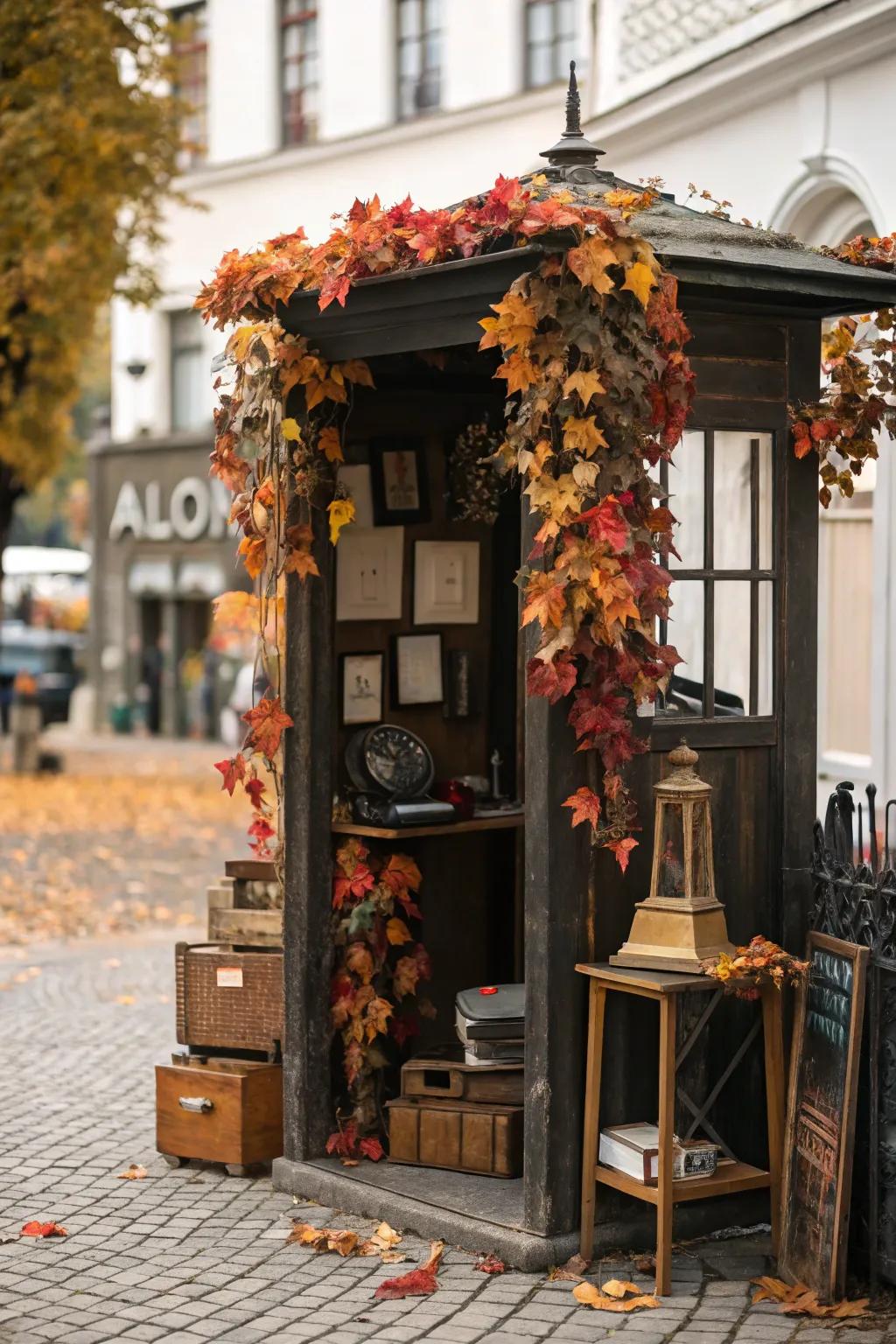 Seasonal decor of autumn leaves keeping the display fresh