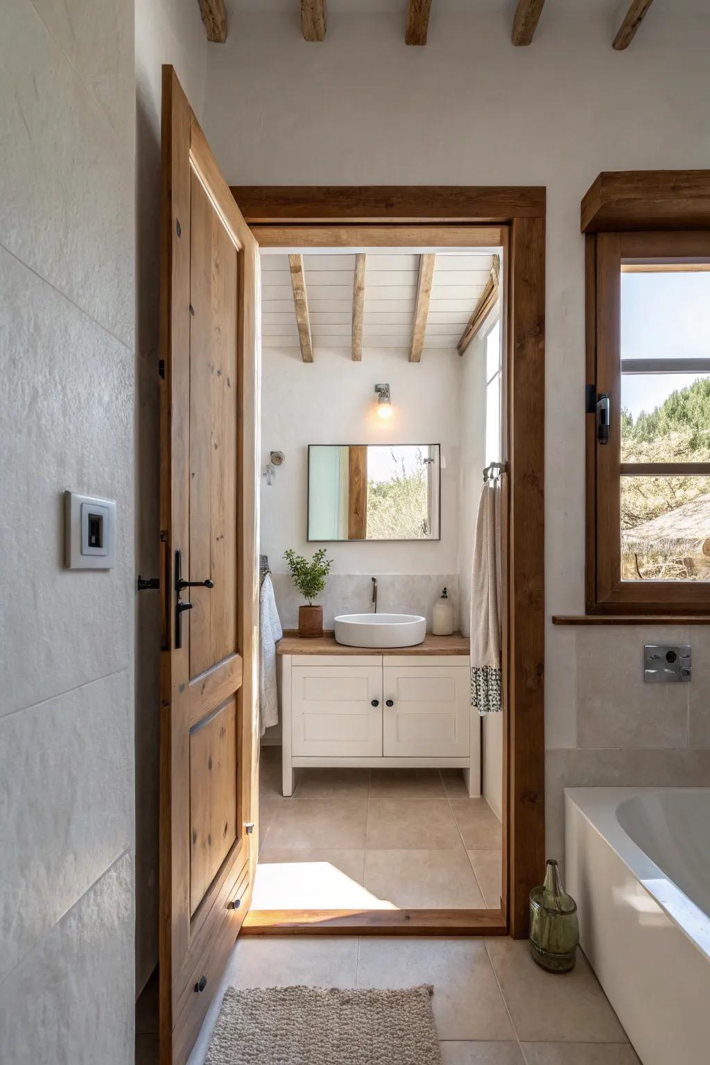 Pivot doors add a modern touch via seamless movement.