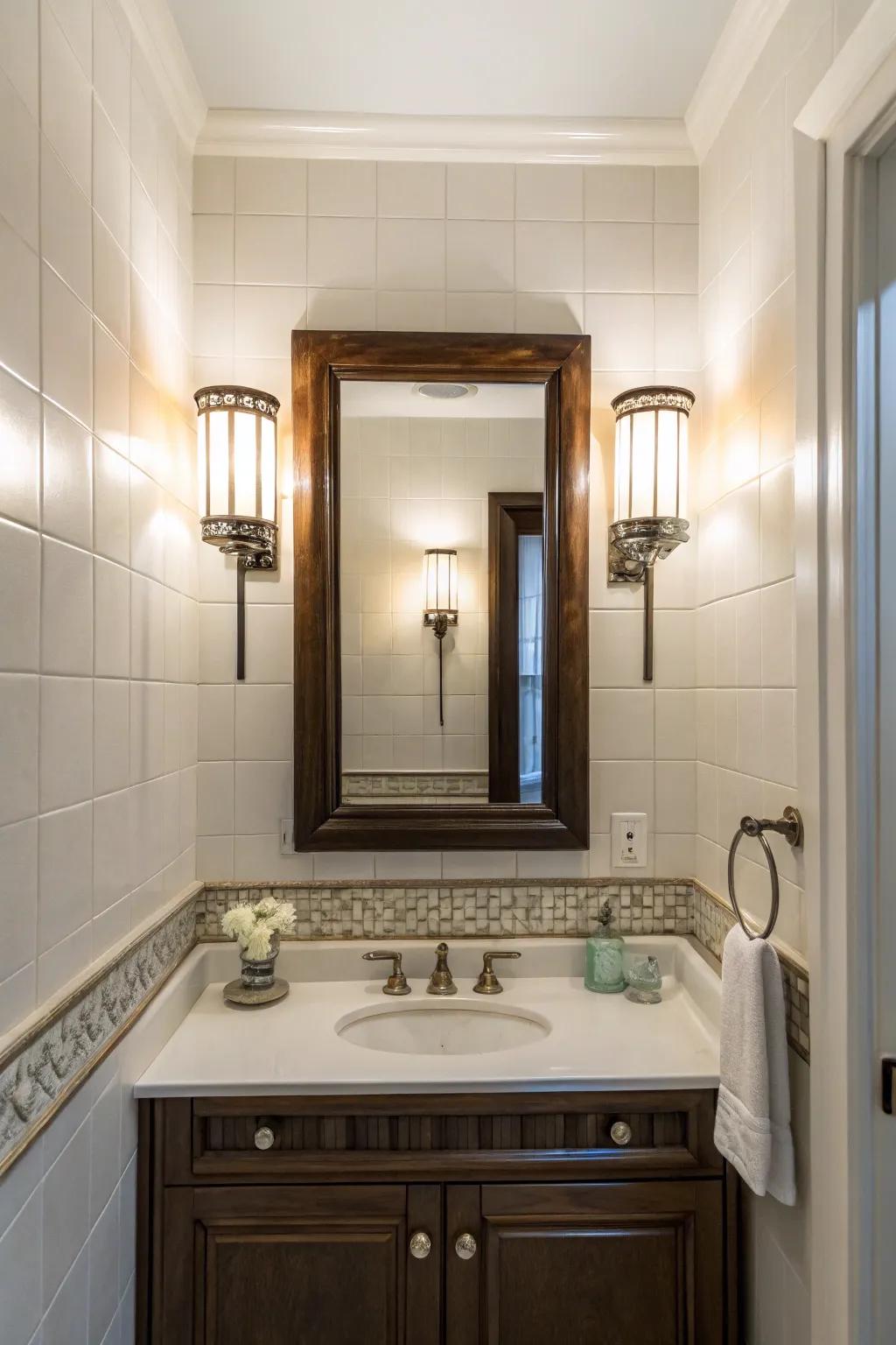 Vertical sconces providing even lighting.
