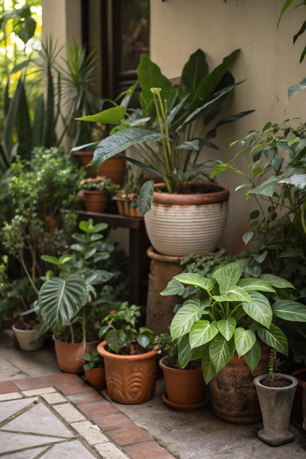 A greenery space establishes a serene, organic ambiance.