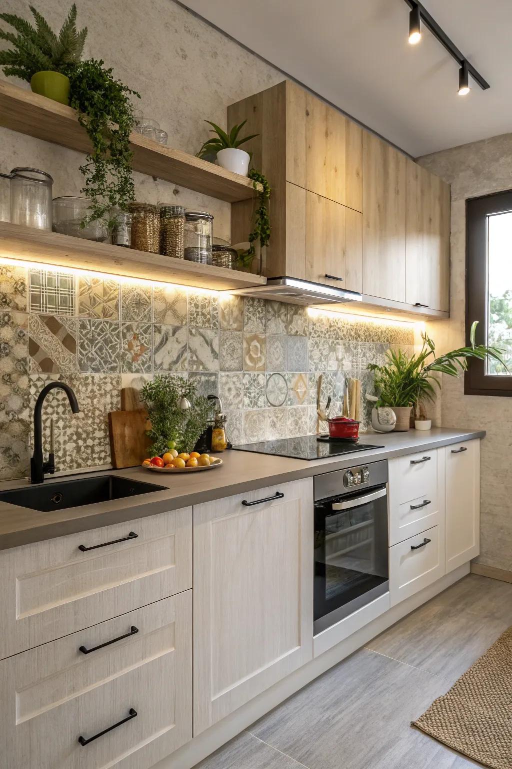 Choose eco-friendly with a backsplash crafted from reused materials.