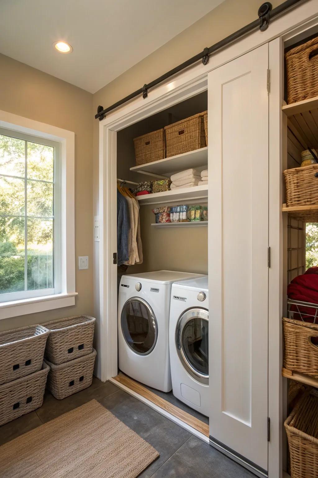 By concealing the utilities, the room will feel much neater.
