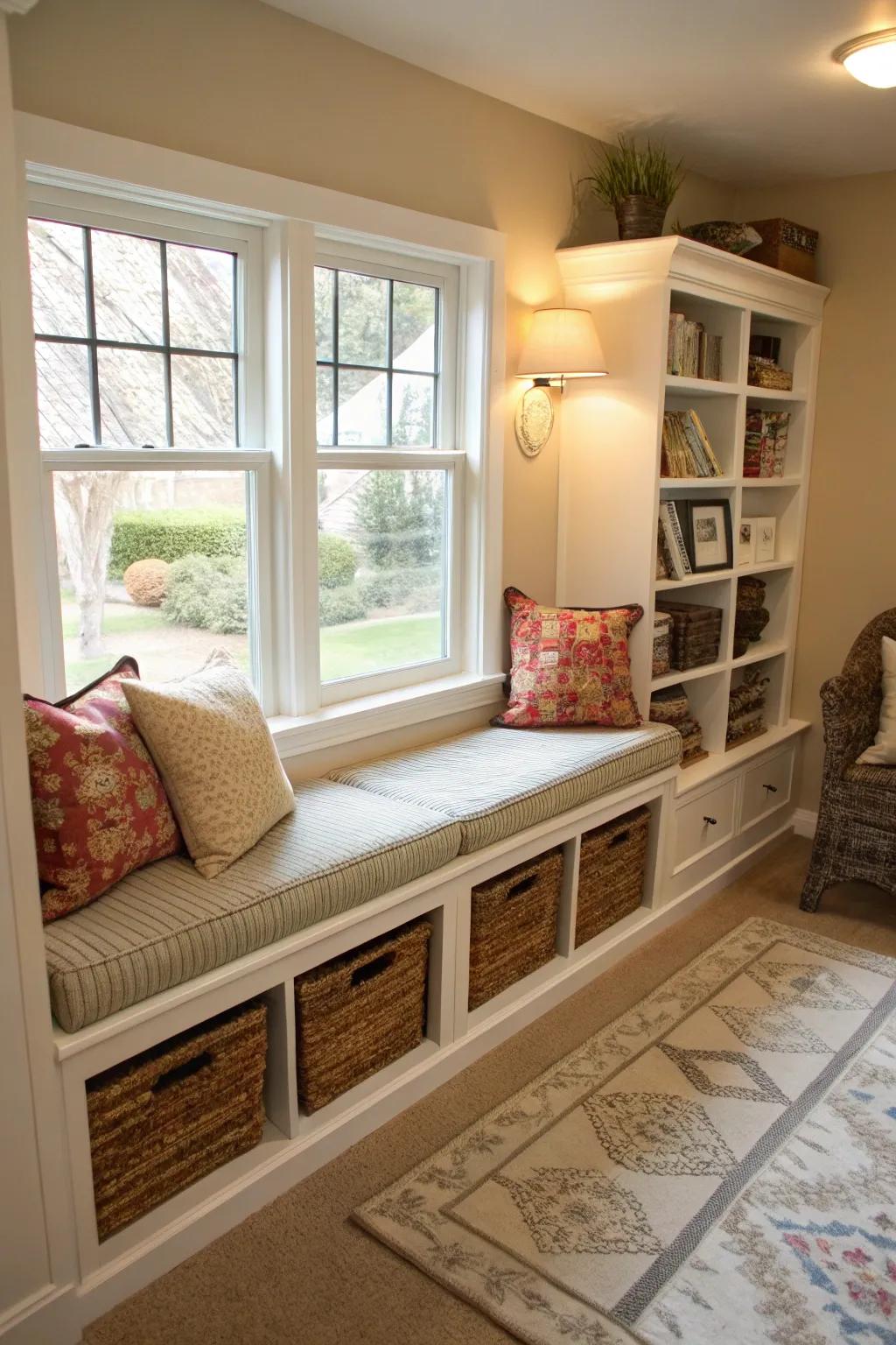 Integrated storage assists in preserving an orderly and practical area.