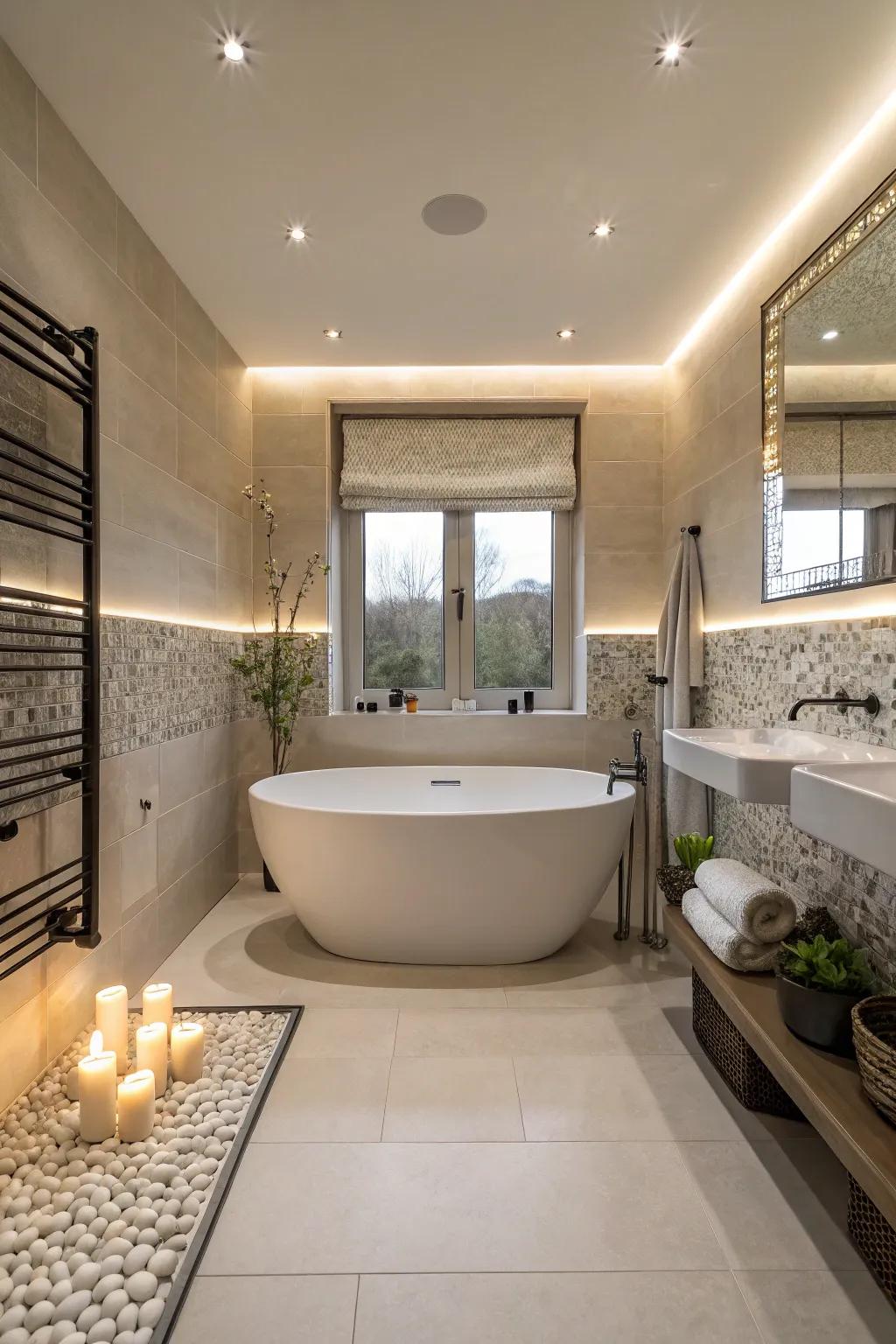 Standalone tubs add elegance and a sculptural element.