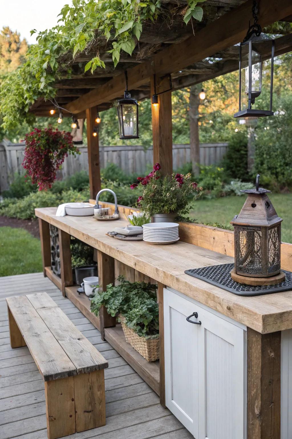 DIY with recycled materials for an exclusive, eco-friendly cooking area.