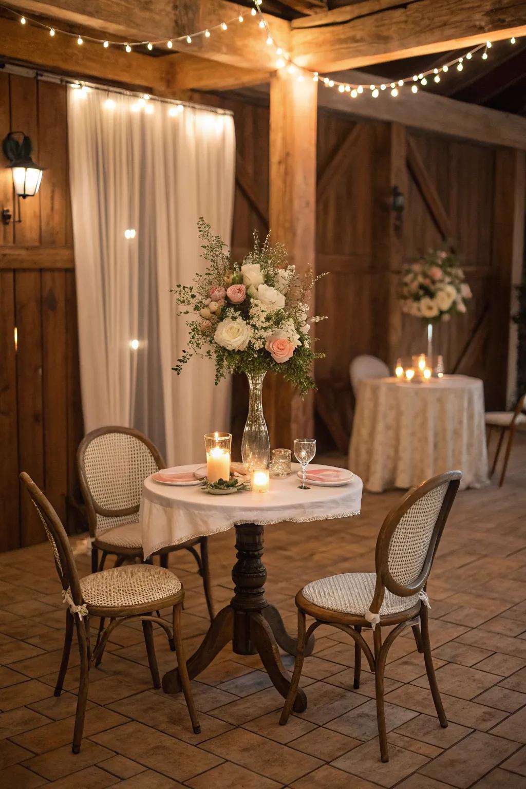 Small cafe sets fashion private spots for conversation.