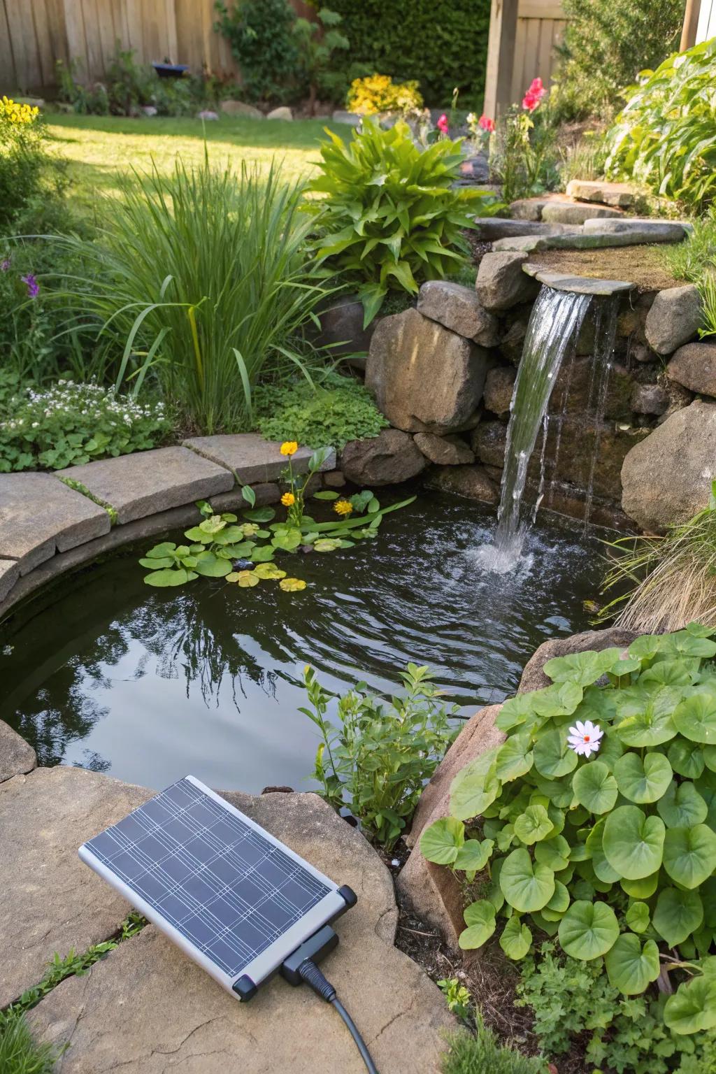 Lasting design integrating an eco-conscious pond and cascade.