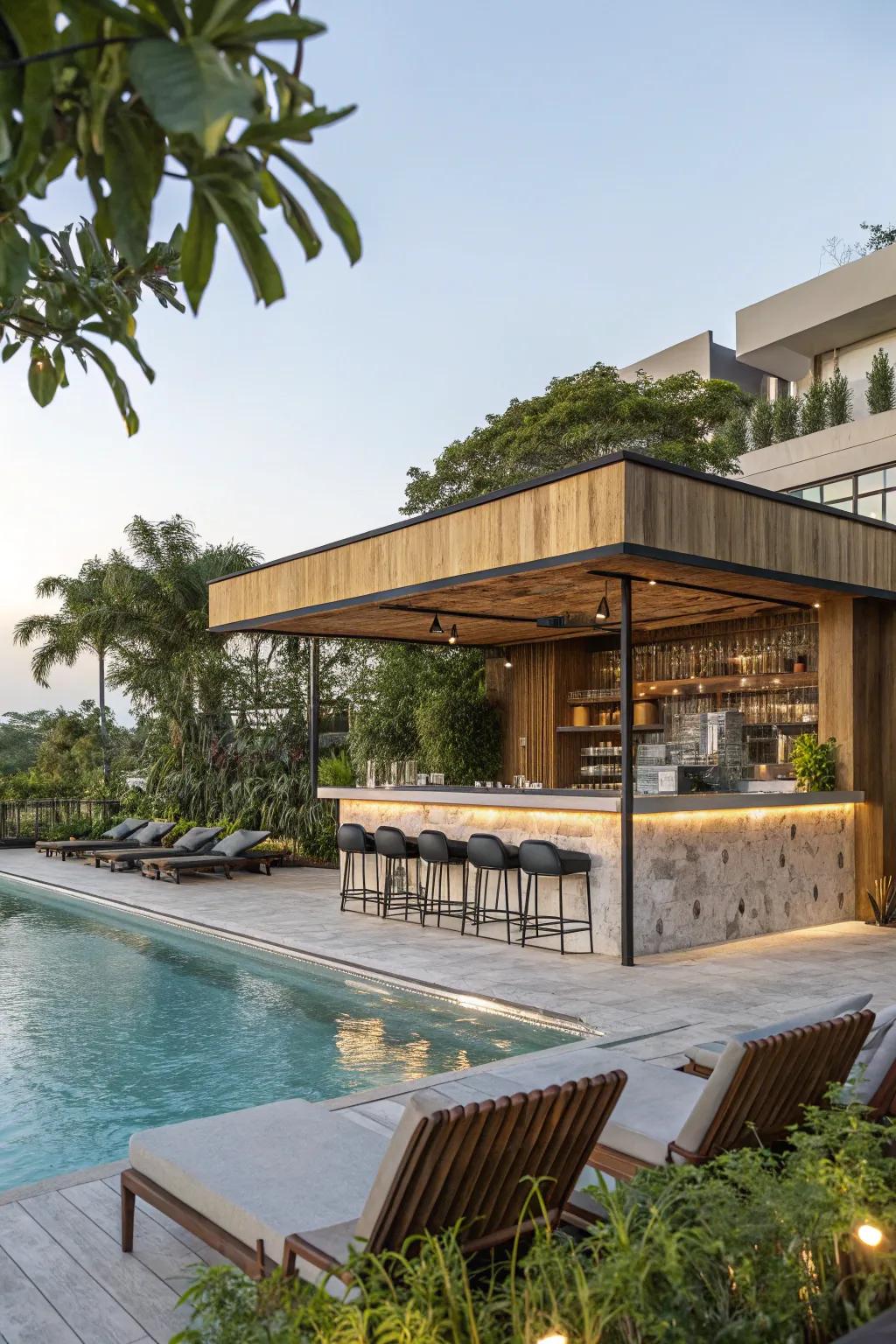 Eco-friendly materials ensure your pool bar is both sustainable and stylish.