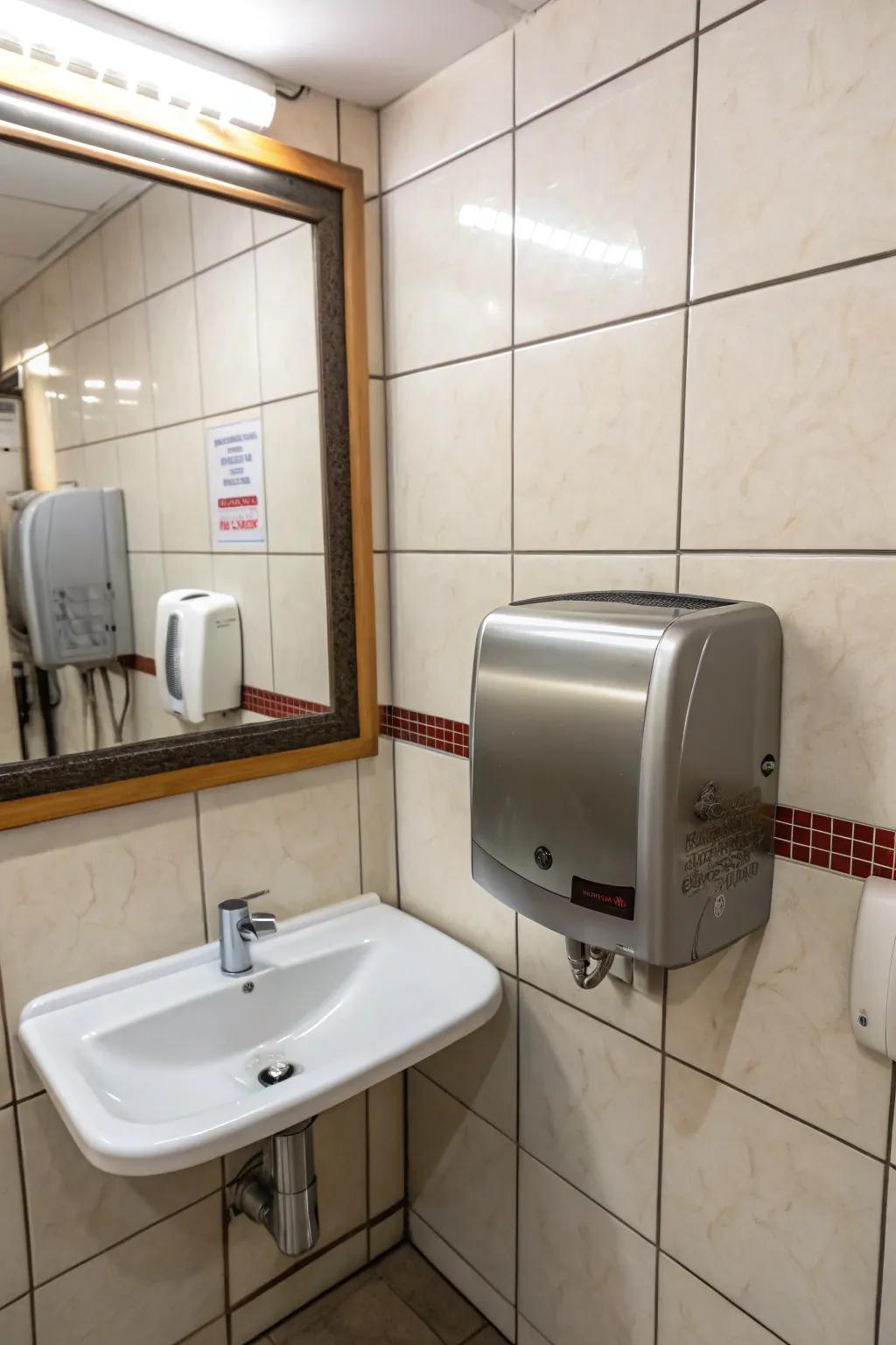 Contemporary hand dryers keep areas clean and efficient.