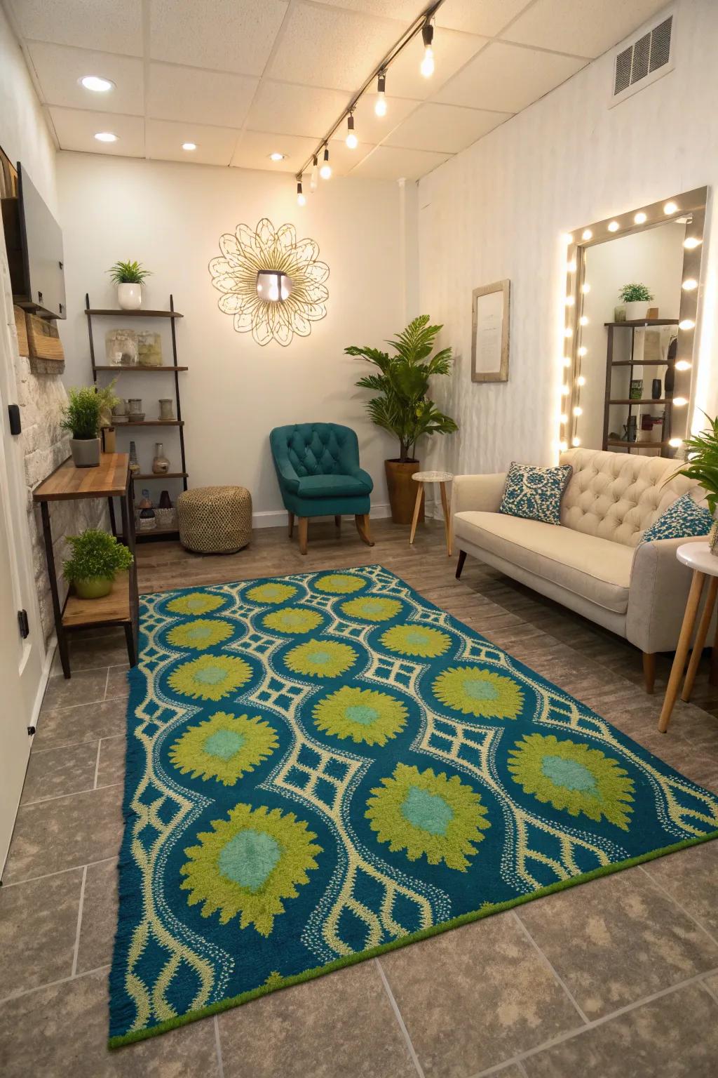 Statement floor coverings that add warmth and style to the salon.