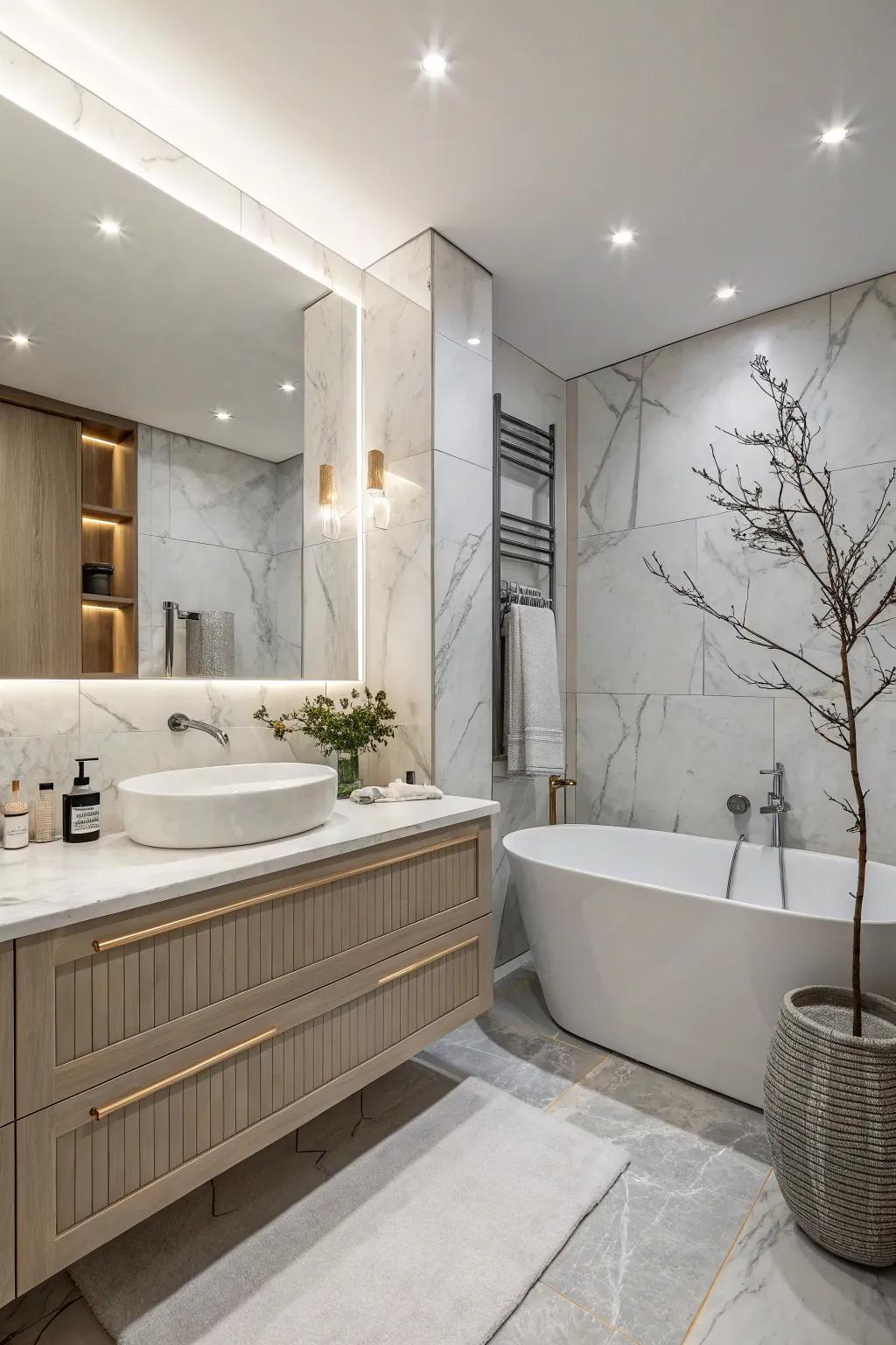 Subtle luxury with marble adds sophistication.