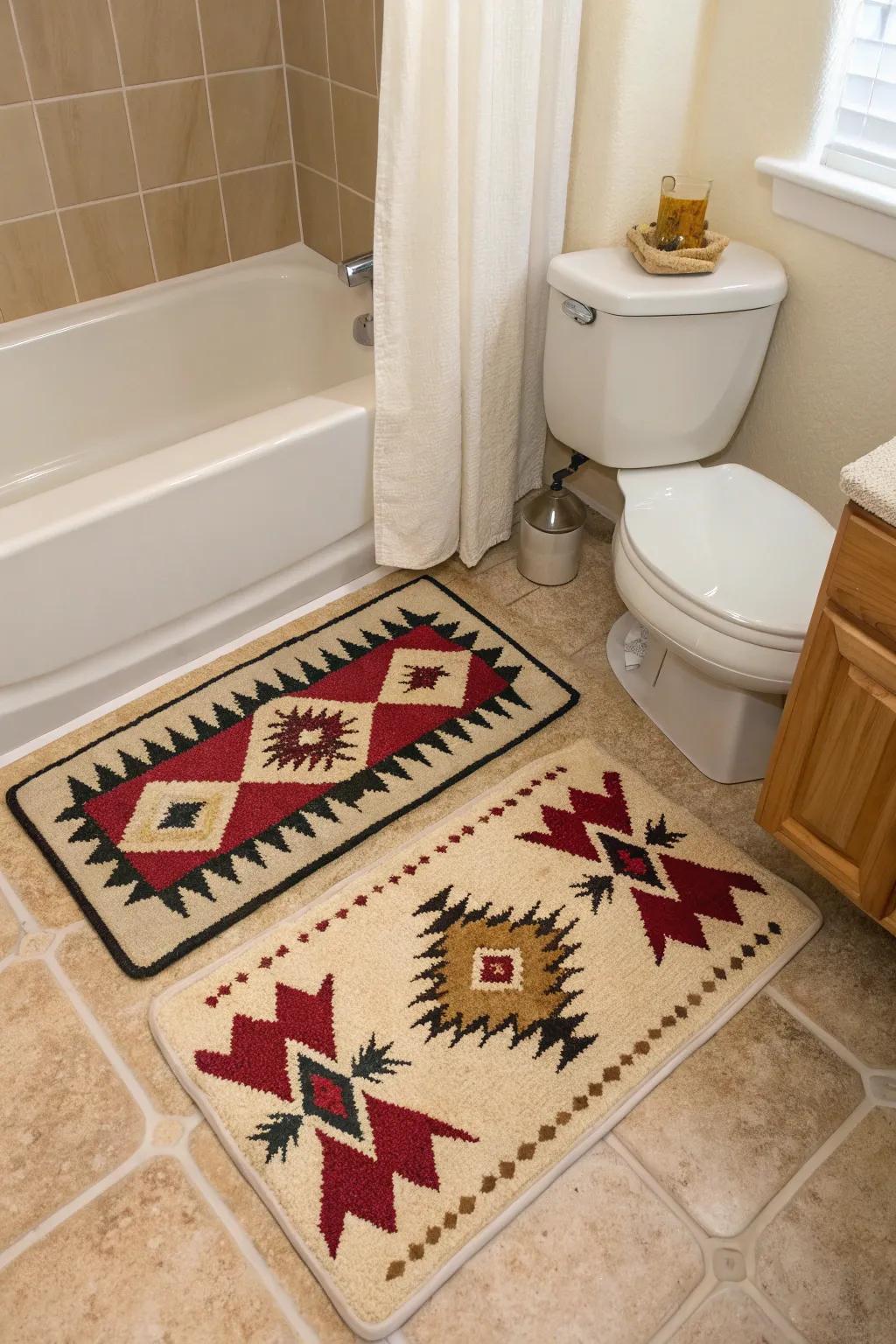 Printed bathing mats deliver flair and relaxation.