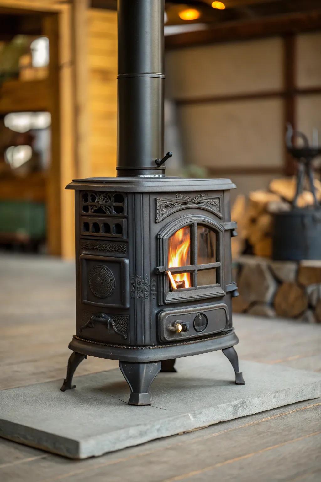 A compact iron heater offers durability and timeless elegance.