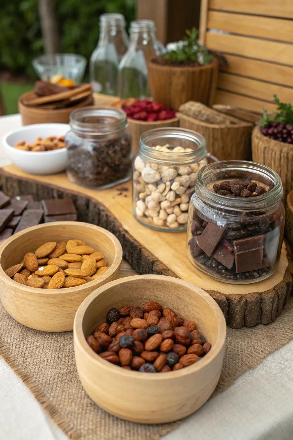 A self-serve snack mix station attracts visitors to fashion their personalized snack.
