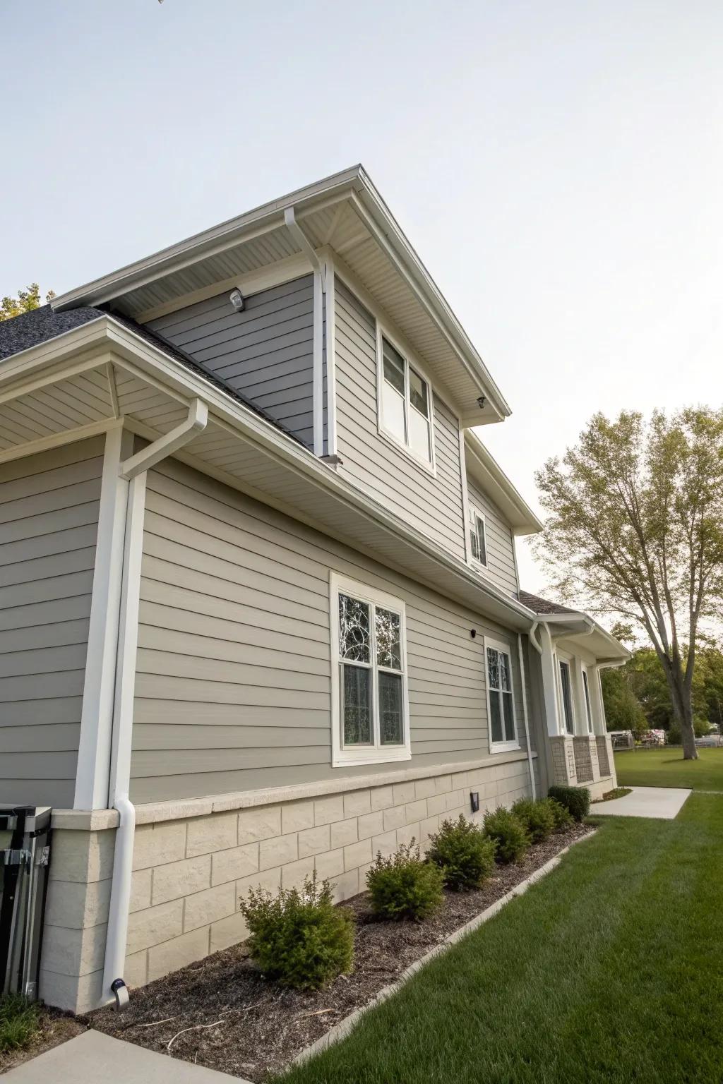 Monochromatic soffit and fascia create a seamless look.