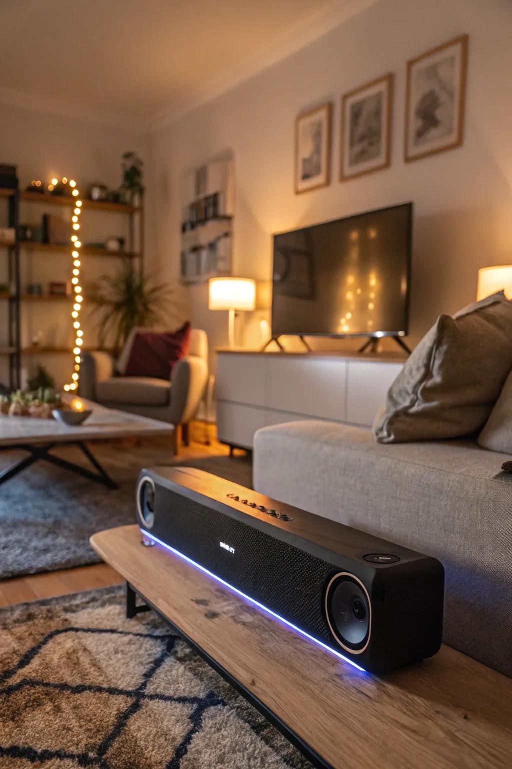 Audio bar accentuated with ambient LED lighting.