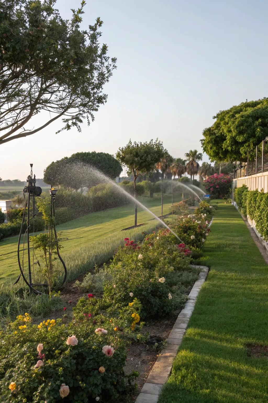 An automatic irrigation system ensuring a lush and verdant garden.