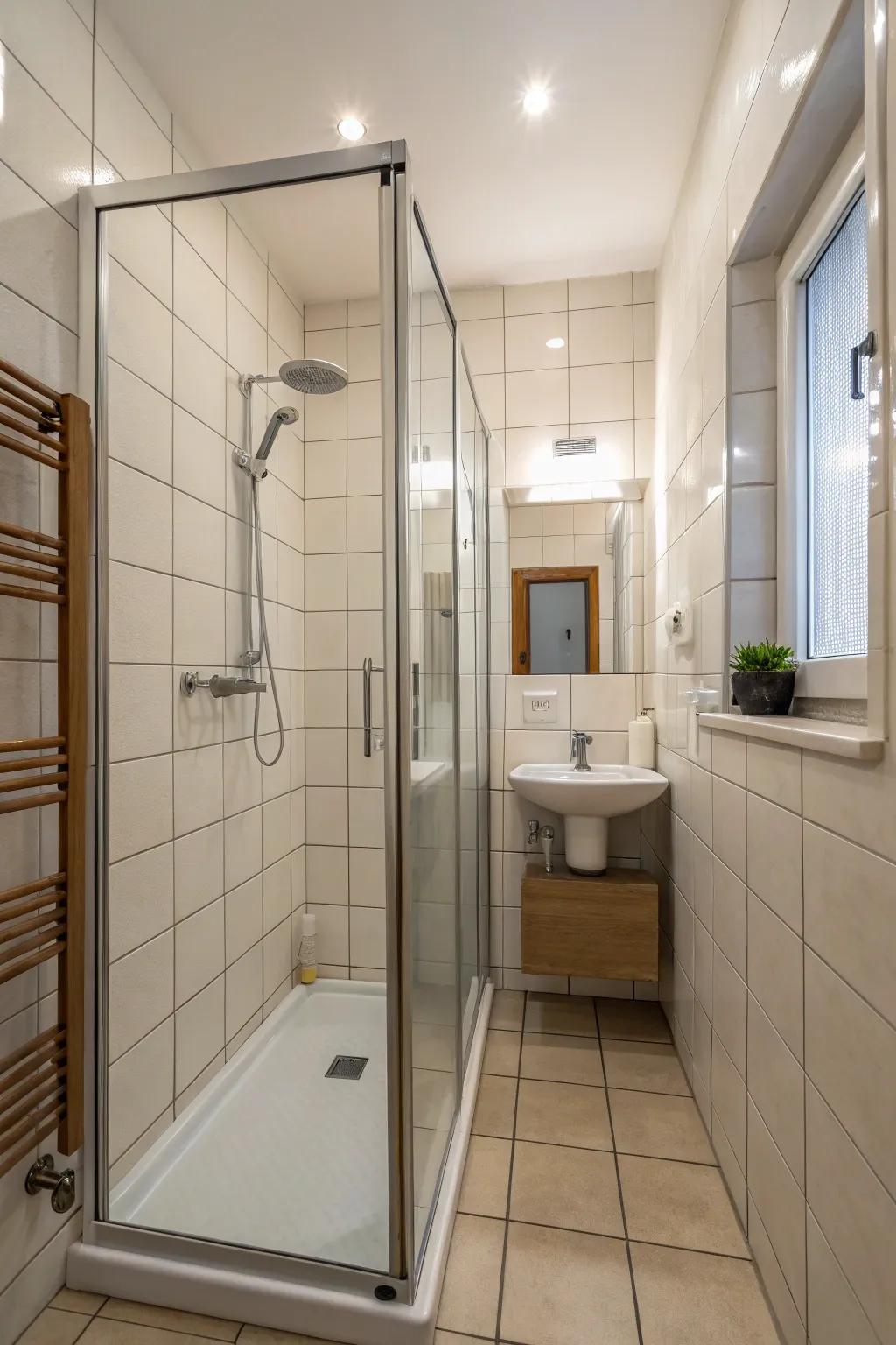 The open shower screen fosters a seamless and open atmosphere.