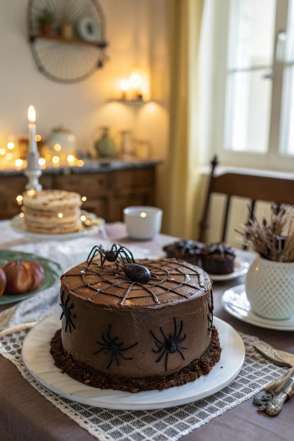 Decadent cocoa ganache spider cake.