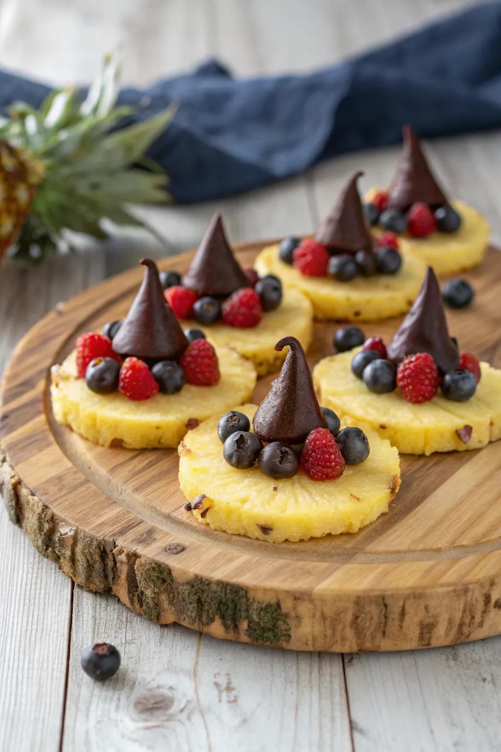 Pointy fruit hats producing some Halloween magic.