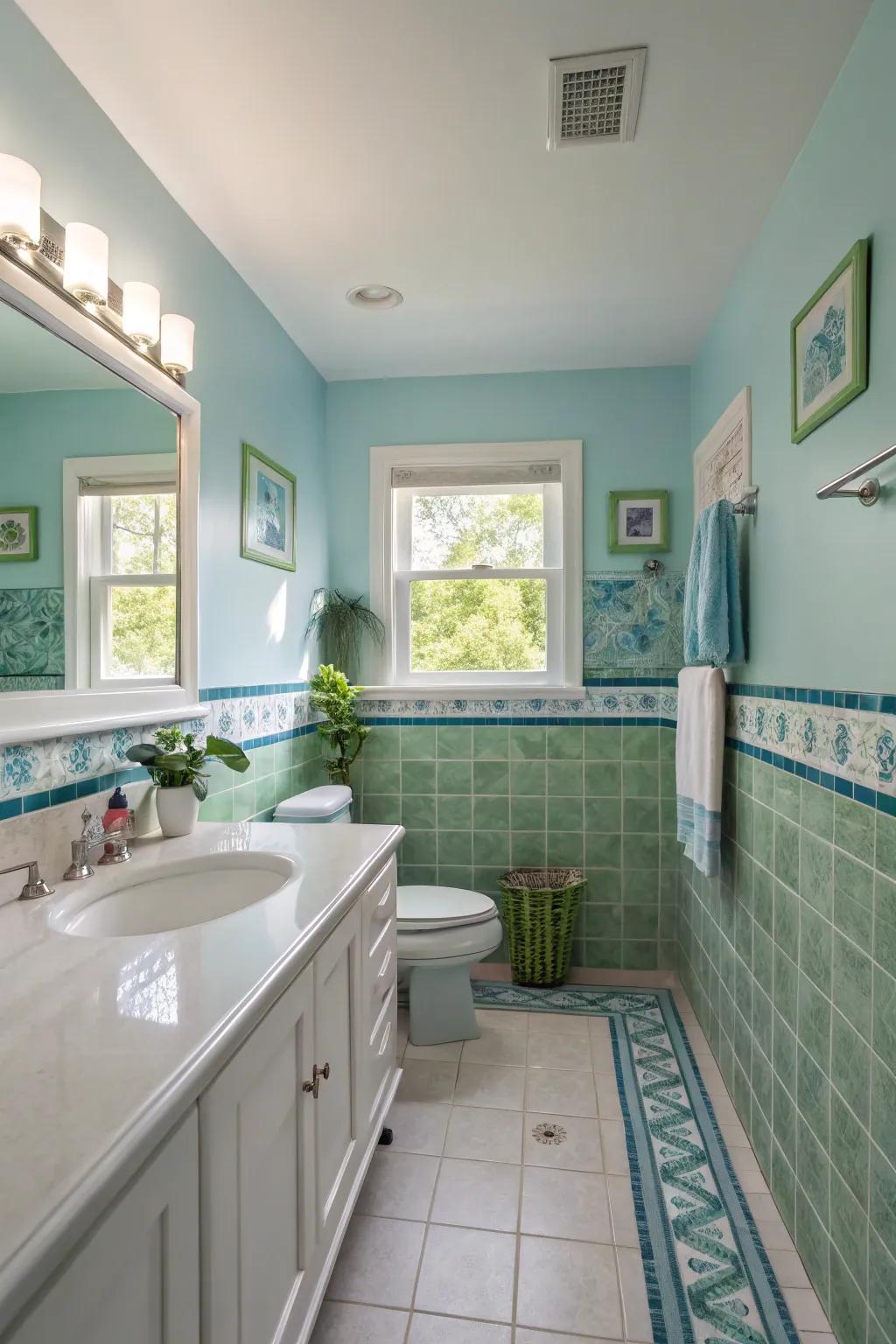 A soothing palette creates a peaceful feel in the bathroom.