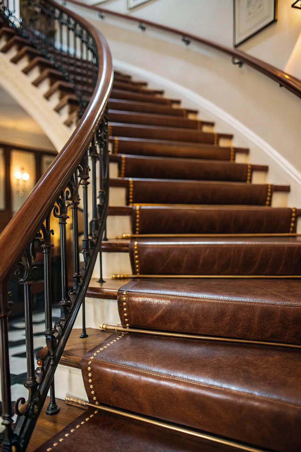 Hide-wrapped steps radiate luxury and sophistication.