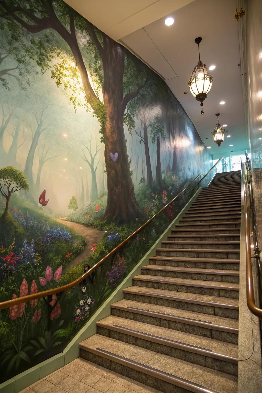 With a magical forest mural, you may enter a fairytale.