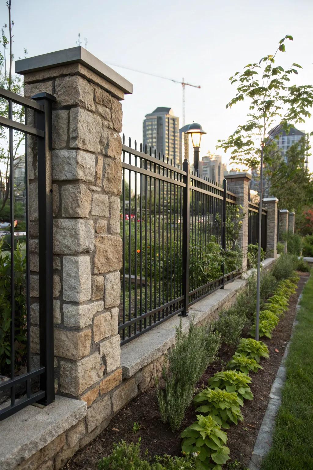 A fence showcasing a raw, industrial chic aesthetic that complements the urban setting.
