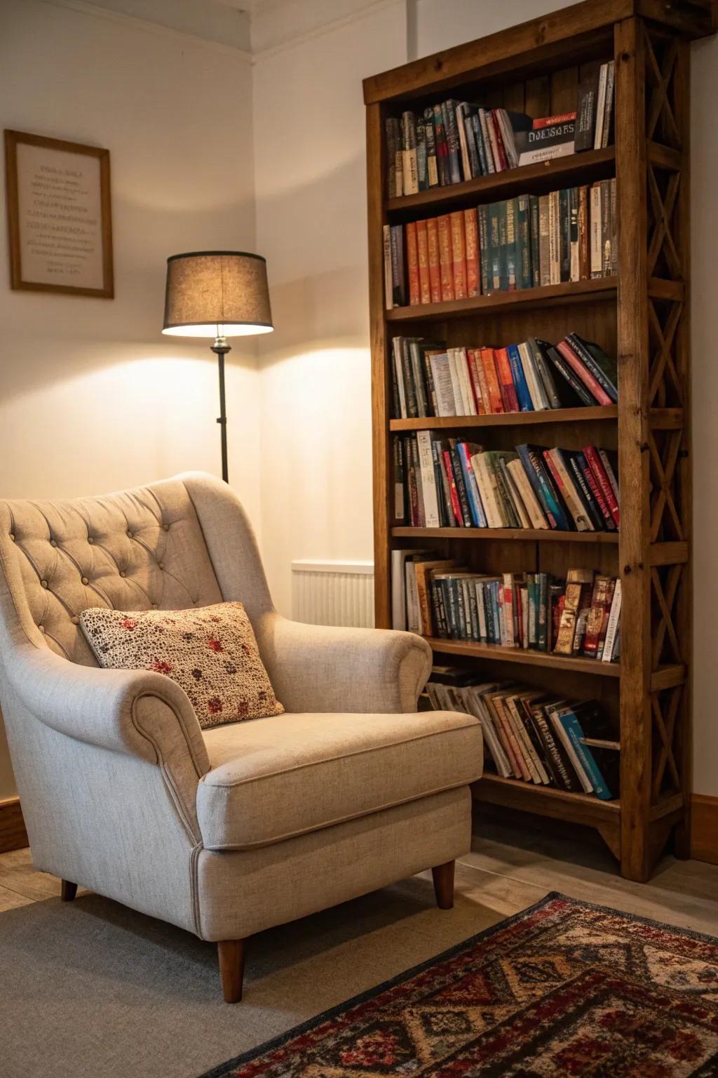 A book nook brings a scholarly vibe to your streaming setup.