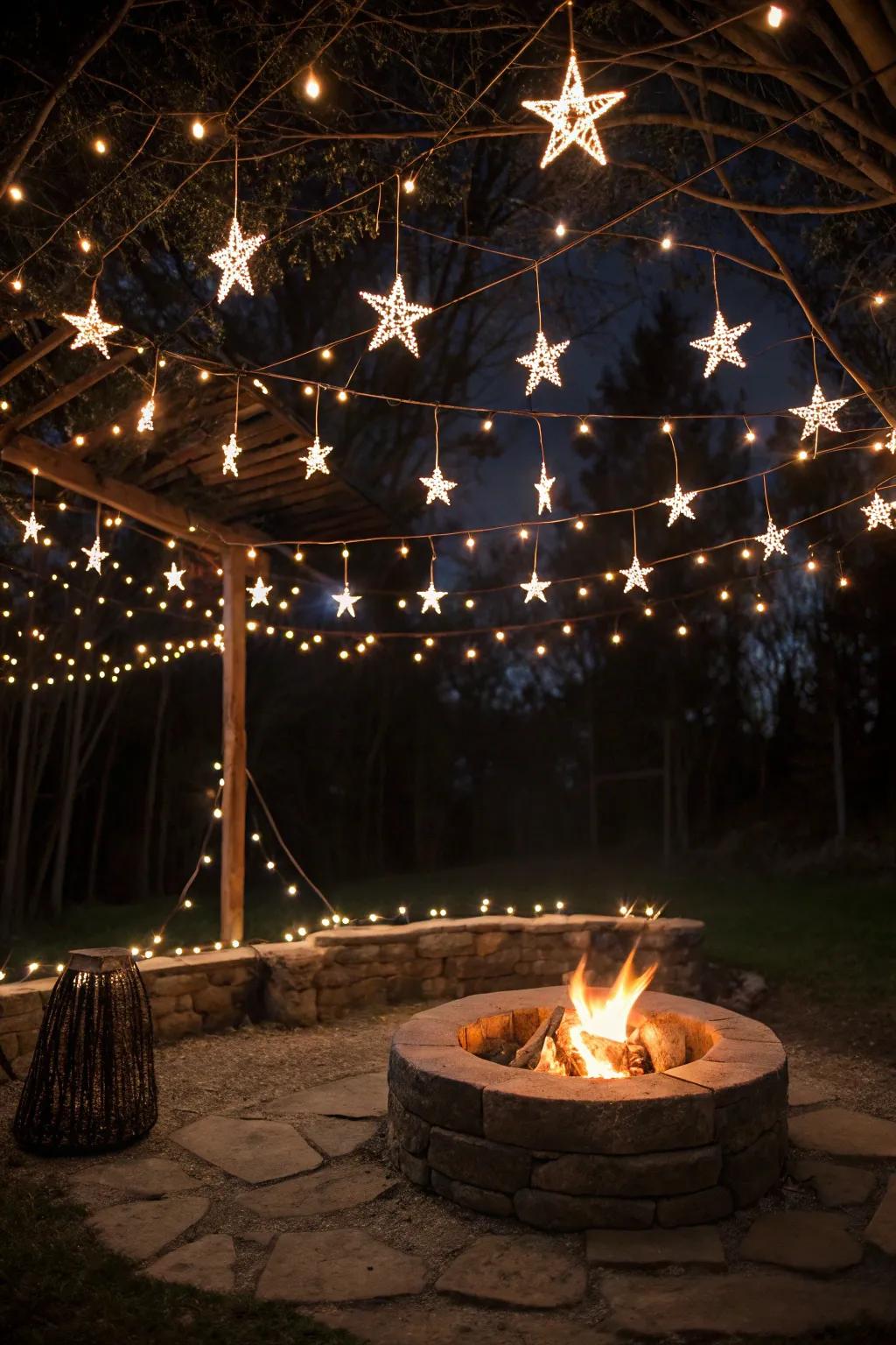 Pixie lights fashion a dreamy, starlit canopy impression.