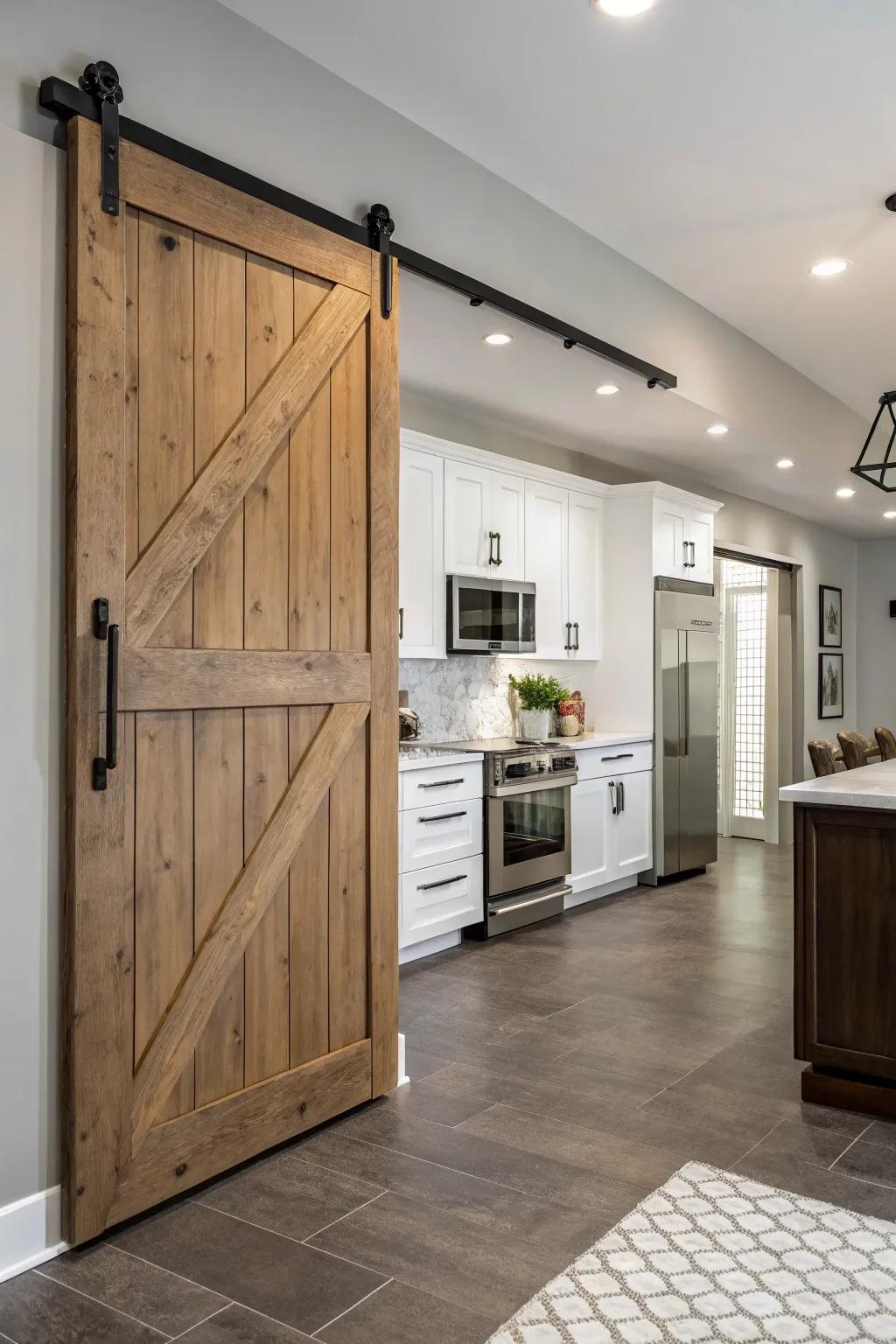 Sliding doors provide a modern and practical addition to a kitchen.